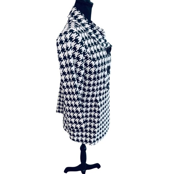 Ali Miles Womens Houndstooth Print Jacket Black White Peplem Hem Money Classic - Picture 5 of 10